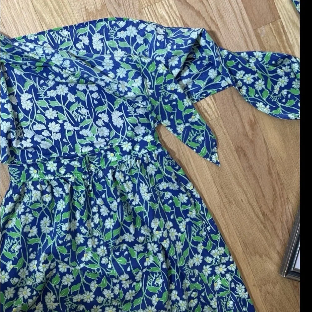 Vintage Lilly Pulitzer Floral Blue and Green strapless Dress 12 - Picture 5 of 11